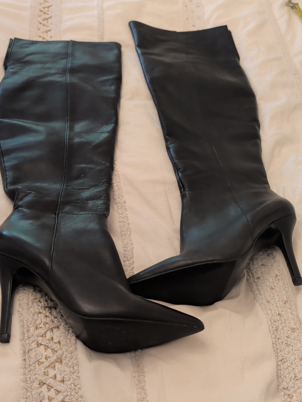 Aldo Black Pointed Toe Knee-High Heeled Boots